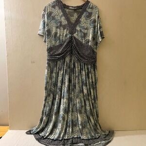 Maggy London Woman Plus Size‎ 16W Blue Paisley Polka Dot Maxi Dress V-Neck